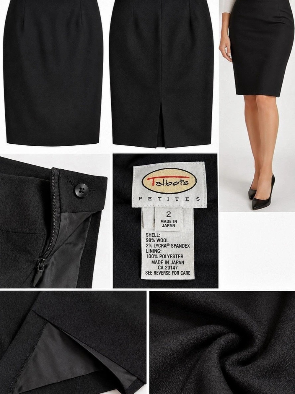 Talbots Petites Wool Blend Pencil Skirt Black Size 2
